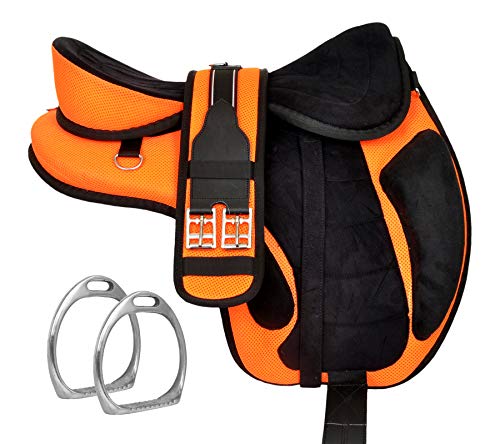 Y et Z Entreprises synthétique sans arçon Freemax Western Selle de Cheval Taille au siège DE 45,7 cm 38,1 cm Disponible Obtenez 1 Sangle Assorti avec lanière de Cuir, Orange, 17" inch Seat