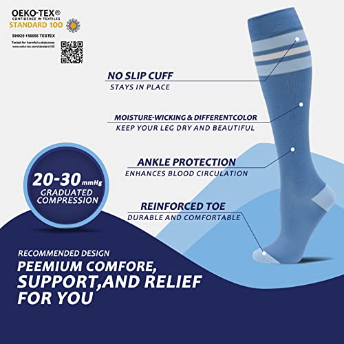 Image of fenglaoda 8 Pairs Compression Socks for Men & Women 20-30 mmHg Knee High Nurse Pregnant Running Medical and Travel Athletic