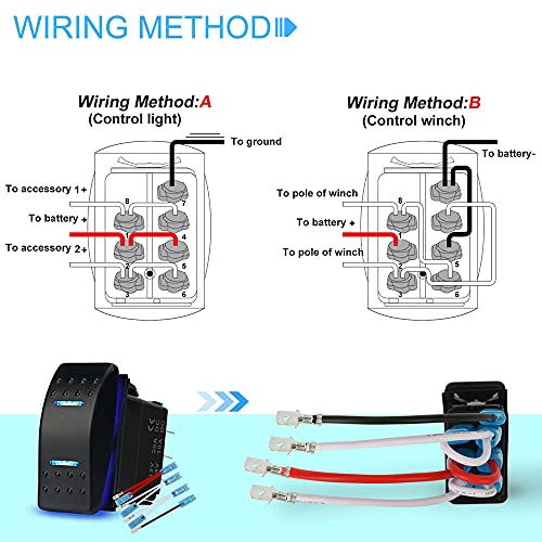 Hokaaer Momentary Rocker Switch Toggle On/Off/On Waterproof 12V/20A 24V/10A 7Pin Dpdt Blue Led Light, With Jumper Wires Set For Marine Boat Car Truck Caravan Rv Suv Atv Utv #TOP4