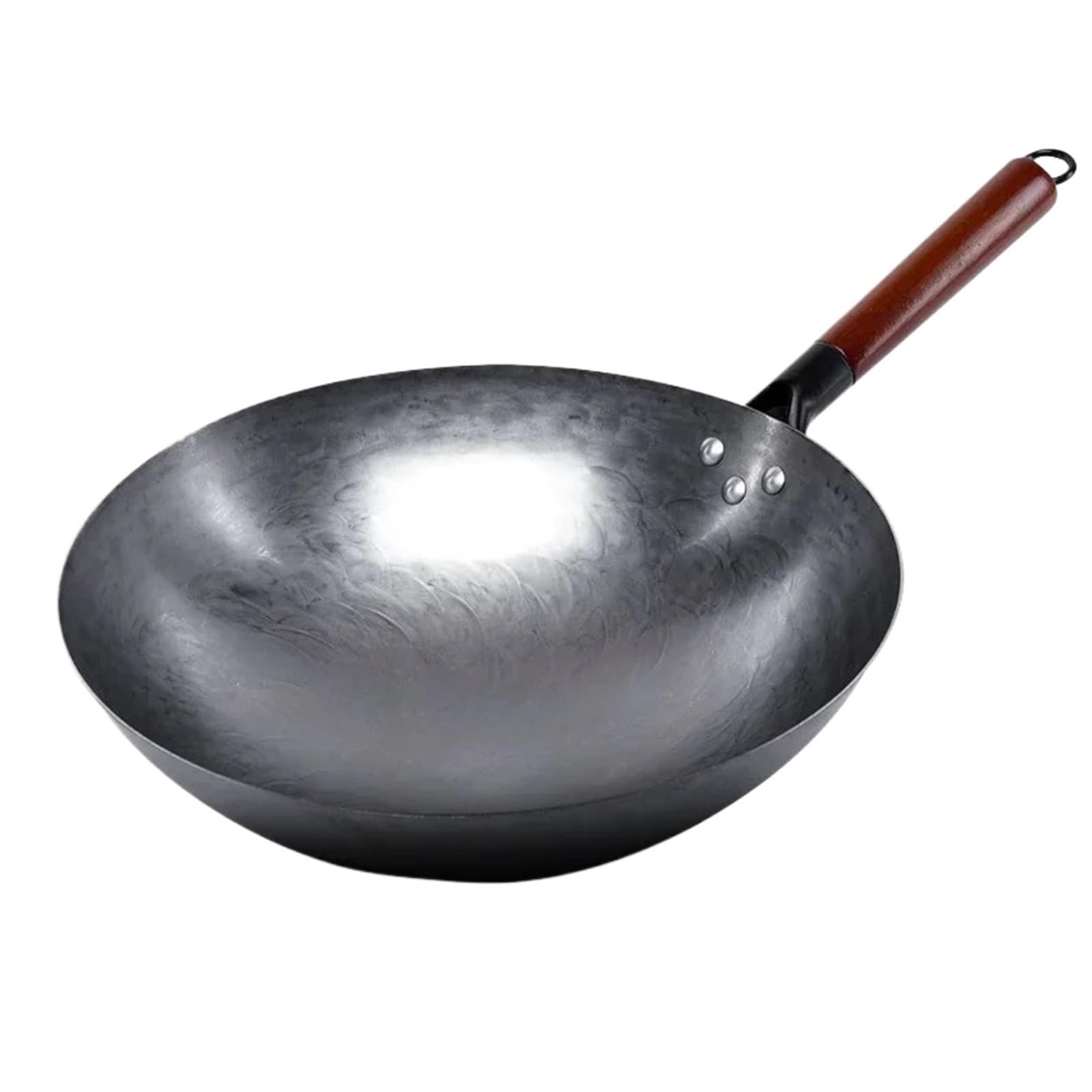 ASerZenith Wok Pan Flat Hand Hammered Carbon Steel Pow Wok Kitchen Cookware With Helper Handle,34Cm