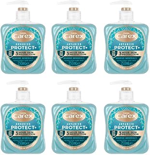 Carex Advanced Protect Marine Minerals Antibacterial Hand Wash, Liquid Hand Soap with 3 Hour Protection, Moistursing Ingredients, Bulk Buy, Pack of 6 x 250 ml