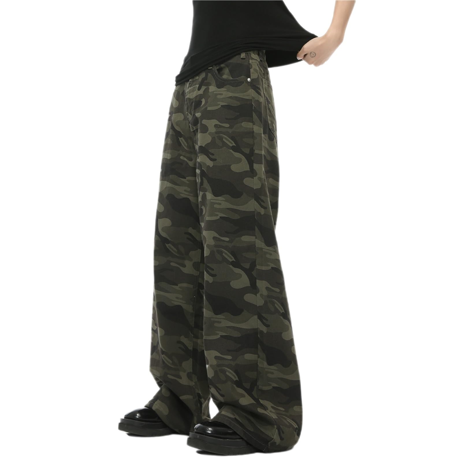 Luźne jeansy kamuflażowe męskie Y2K Jeansy Streetwear Szerokie nogawki Jeansy hiphopowe Spodnie do jazdy na deskorolce Spodnie jeansowe Luźny krój