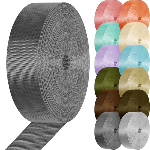 YOGHAVRS Nylon Webbing 1 inch 1.5 inch Lightweight Nylon Strap Flat Climbing Webbing for Indoor Outdoor Gear Crafting DIY Repairing Belt Camping Hiking Sports(Gray, 1.5 inch x 10 Yards)