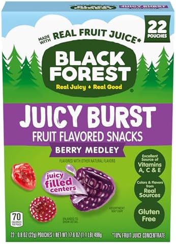 Black Forest Juicy Burst Fruit Snacks, Berry Medley, 0.8 Ounce Pouches (22 Count)