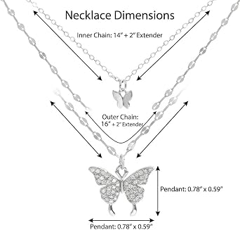 925 Sterling Silver Butterfly Necklace for Women Double Layer Clavicle Chain Shiny CZ Necklace Dainty Gifts Party Jewelry Gift