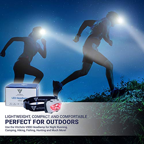 Vitchelo Headlamp White Flashlight - Red Safety Light - 6 Light Modes - Super Bright Ipx6 Waterproof Adjustable Head Light - 3 Aaa Batteries - Running, Jogging, Camping, Hiking, Cycling - Kids, Adults #TOP6