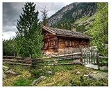 gemälde alpen  Malen Nach Zahlen Diy Leinwand Ölgemälde Kit Für Erwachsene Anfänger & Kinder Mit Pinsel Und Acrylpigment 40X50Cm (Mit Holzrahmen) - Haus Österreich Alpen Holzzaun Landschaft