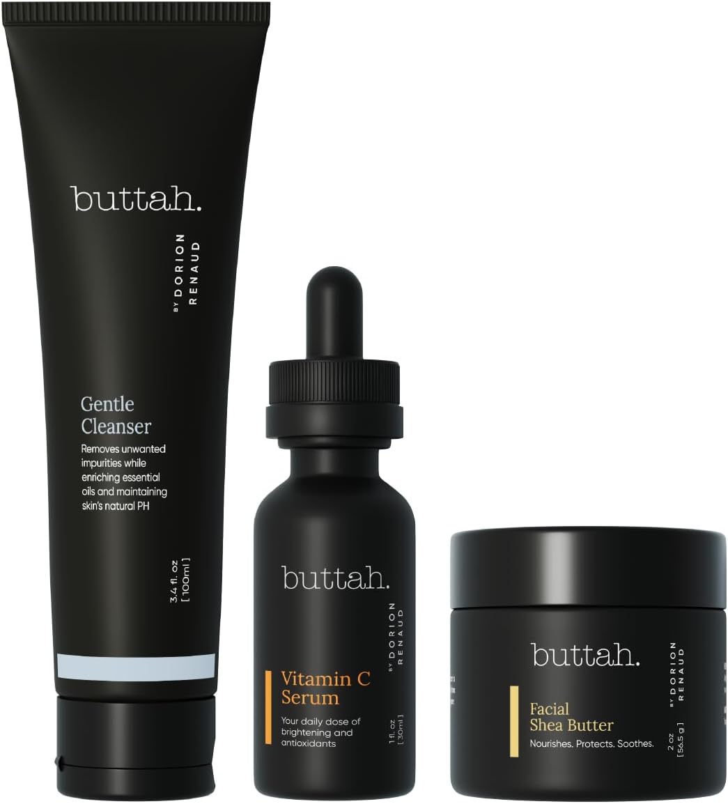 Buttah Skin 3pc Skin Care Kit For Men & Women | Shea Butter, 15% Vitamin C Serum, Facial Cleanser | Black-Founded Skincare