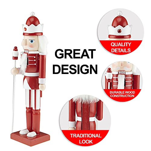 Clever Creations Red and White King 15 Inch Traditional Wooden Nutcracker, Festive Christmas Décor for Shelves and Tables - Thumbnail 3