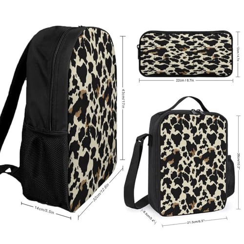 Cow Skin Pattern Backpack Set 3 Pieces Backpacks Lunch Bag Wallet For Travel Outdoor Sports2