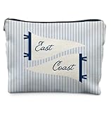 Elpwk East Coast Makeup Bag for Women, Nautical Coastal Striped Cosmetic Bags, Beach Lover Gifts, Blue Summer Beach East Coast Zipper Makeup Pouch for Purse
