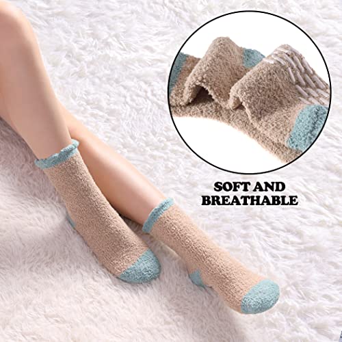 Image of FNOVCO Non Slip Socks for Women Winter Warm Cozy Fuzzy Slipper Socks Soft Fluffy Hospital Socks with Grips