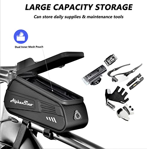 Alphantino Waterproof Bike Frame Bag - Large Cycling Phone Pouch Bicycle Phone Holder For Gps, Front Frame Military Grade Eva Bag Navi Pressure-Resistant Handlebar Bag, Tpu Touch-Screen With Sun-Visor #TOP1