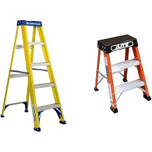 Louisville Ladder FS2005 Fiberglass Step Ladder, 5-Feet/250lb, Yellow & LITE 2' Fiberglass Step Stool Ladder, 300-Pound Capacity, Type IA, LP-3011-02
