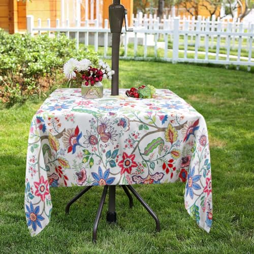Image of EHouseHome Outdoor and Indoor 60x60 inch Tablecloth with Umbrella Hole and Zipper, Waterproof Zippered Patio Cloths, Spring /Summer Table Covers for Backyard Circular Table /BBQs /Picnic