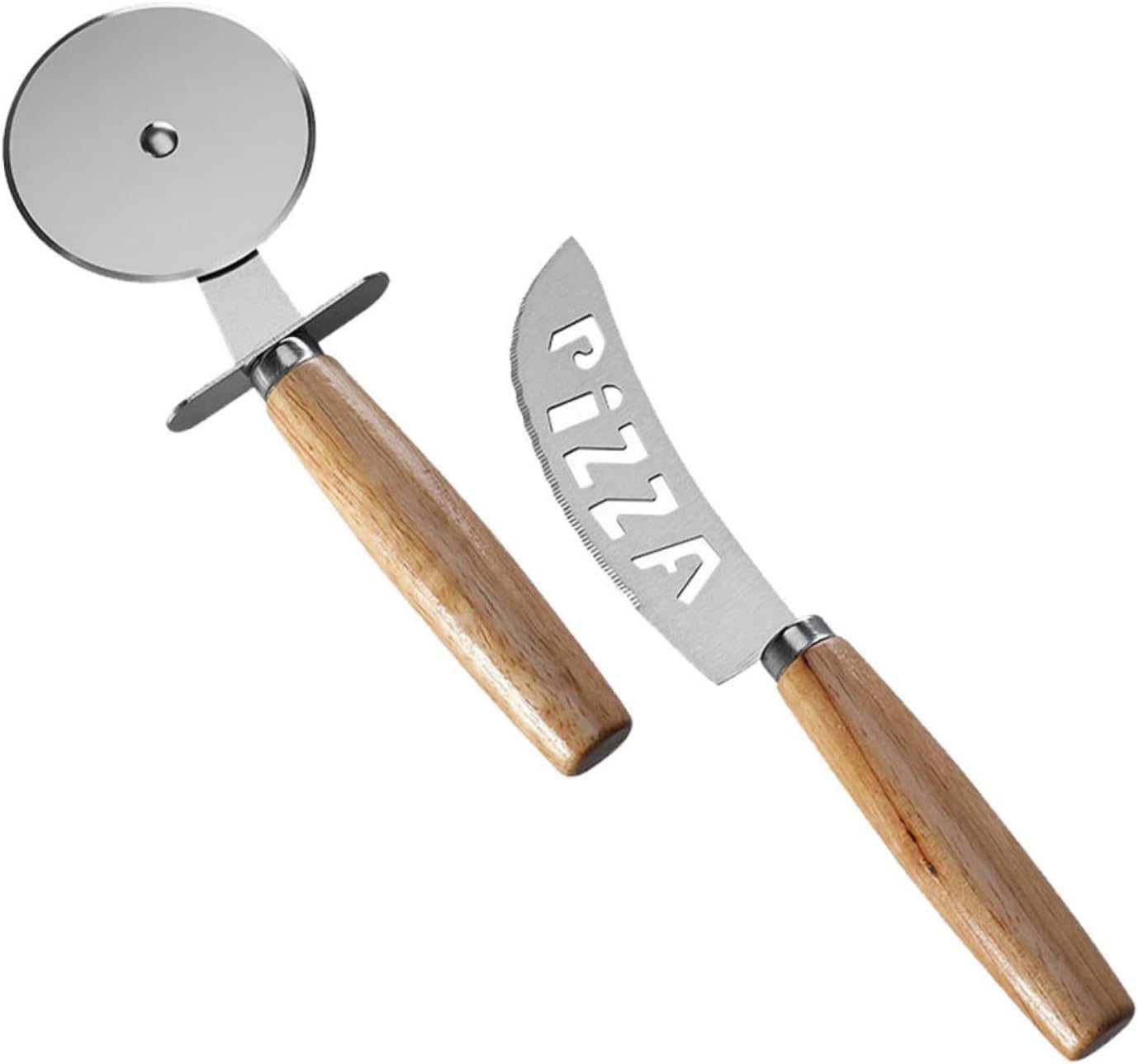 Pizza Roller Wheel Cutter with Wooden Handle 2pcs Stainless Steel