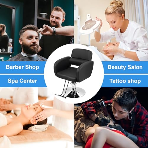 Image of Heavy-Duty Salon Stool Hydraulic Chair, 360 Swivel Rolling Hairdresser Chair with Adjustable Height Pump for Barber & Stylist Black