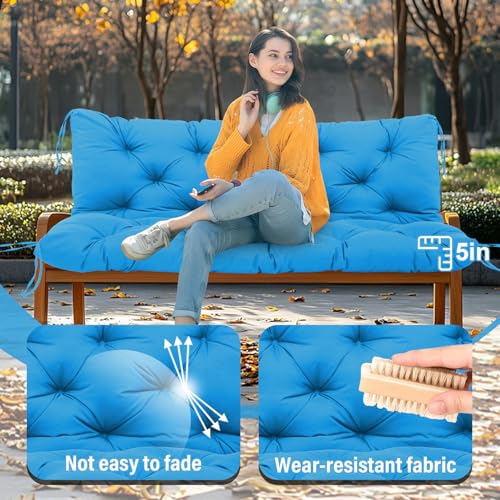 HZMGPCM Premium 5" Thick Waterproof Outdoor Swing Cushions Sturdy Durable 2-3 Seat Replacement Porch Swing Cushions with Backrest&Ties Bench Cushion for Outdoor Furniture Backyard Patio (60x40x5inch) by HZMGPCM - Image 3