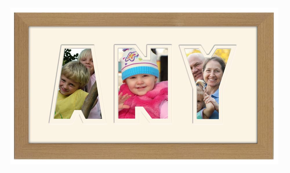Photos In A Word Oak Finish Frame Cream Mount Cream Inside Personalised Any Name Word Photo Frame Birthday Picture Gift Present (, 3 Letters (Letters Only No Spaces))