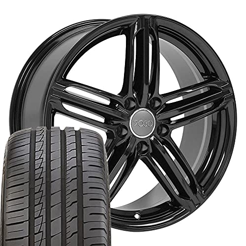 OE Wheels AU12 18 Inch Rims and Tires Fit RS6 Style 5x112 18x8 Gloss Black - Hollander 58840 - iMove Gen 2 AS 245/40-18 (Set of 4)