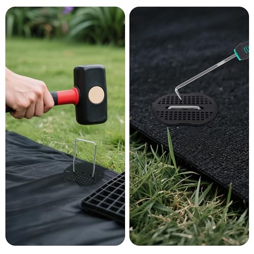 Erdanker Set, Erdanker Unkrautvlies, 50 verzinkte Erdnägel + 50 Unterlegscheiben + 1 Unkrautvlies Haken, Erdhaken geeignet zur Befestigung von Unkrautvlies, Unkrautvlies, Kunstrasen und Campingzelt
