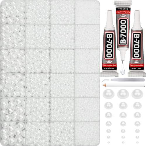 18000Pcs 2-10mm Flat Back White Half Pearls for Crafting Bedazzling Kit