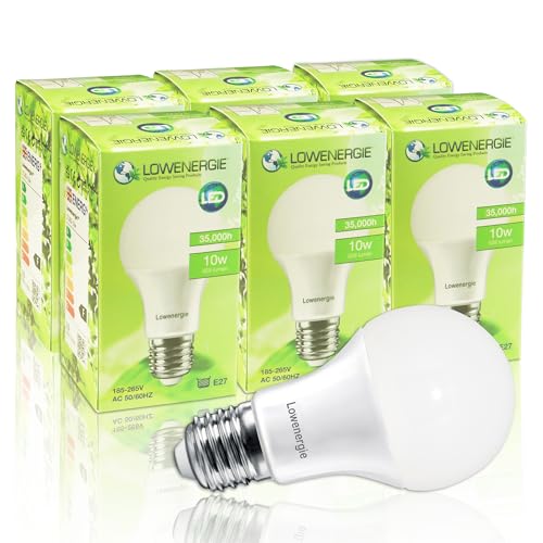 Image of LOWENERGIE LED Light Bulbs 10W Edison Screw E27 Day White 6000K A60 GLS Lamps – Pack of 6 Energy-Saving Everyday Lighting [Energy Class F]