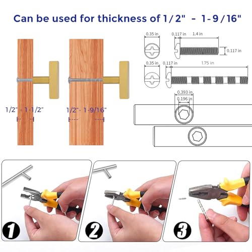 Image of Ravinte 20 Pack Cabinet Knobs and Handles - 2 Inch Gold Square T Knobs for Kitchen Cabinets and Drawers - Single Hole Pulls With Mounting Template