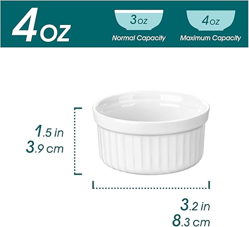 Miniatura 2 de vancasso Forte - Juego de 6 ramequines de 4 onzas, aptos para horno, moldes de estilo clásico para hornear, soufflé de gres, tazas de natillas,