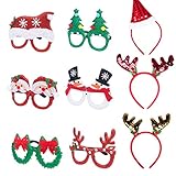 9 Pcs Glitter Christmas Headbands for Women Party Glasses Frames for Christmas Party Favors Decorations Costume Photo Props Gifts for Kids Girls| Reindeer Antlers Santa Hat Christmas Tree