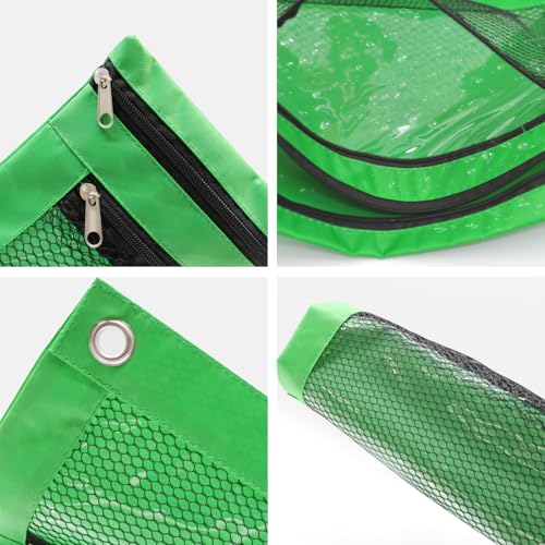 Image of Pencil Pouch for 3 Ring Binder, Heavy Duty Canvas Dual Zipper Pen Bag with Clear Window, Smooth Metal Zipper, Fit Standard 3-Ring Binders for School Office Travel Supplies (Green)