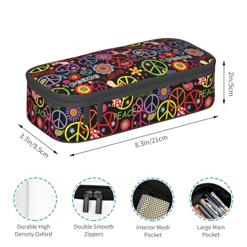 Image of Hippie Peace Sign Floral Pencil Case Organizer Big Capacity Pencil Pouch Stationery With Zipper School Supplies Pencil Bag For Girls Boys Office