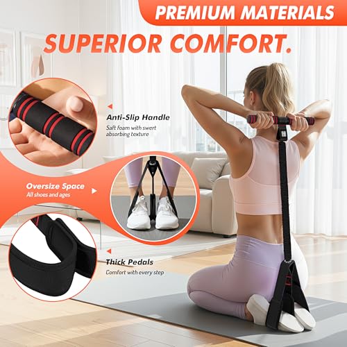 Image of Pedal Resistance Band with Handle | Upgraded 55LBS Exercise Resistance Bands for Core, Abs, Legs, Glutes, Arms, Strength, Physical Therapy, Pilates, Sit Up Workout Equipment for Women Home Gym
