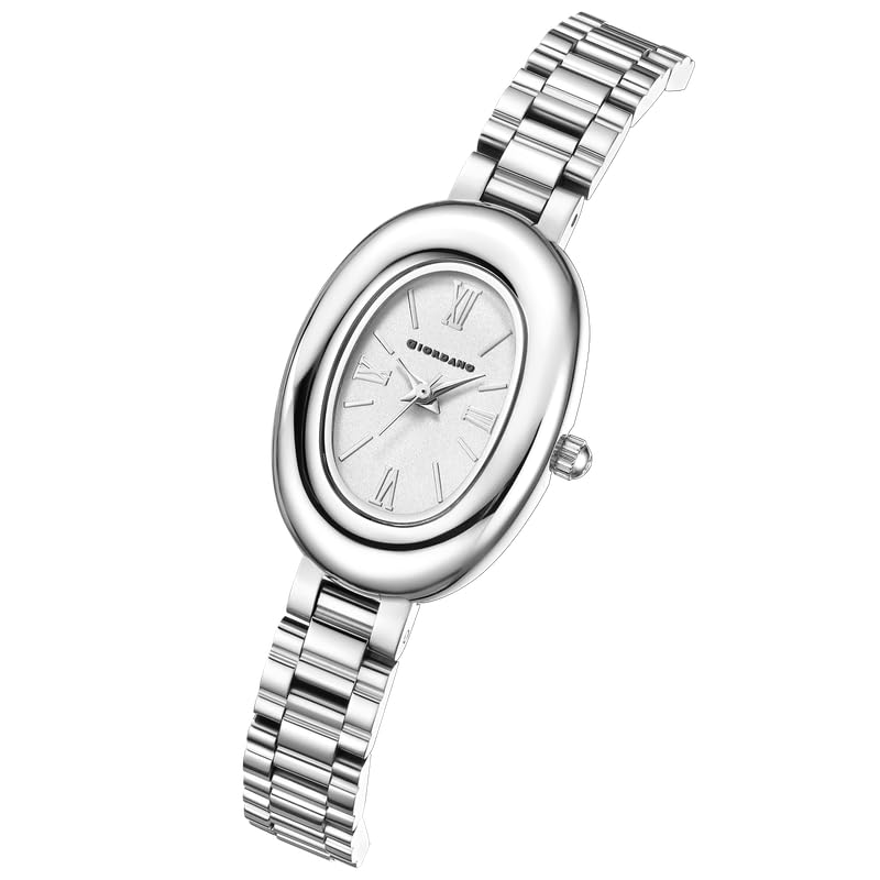 Image of Giordano Analog Quartz Watch for Women - Oval Shape Dial, Roman Numeral Hour Markers, Water Resistant and Stainless Steel Strap- GZ-60115