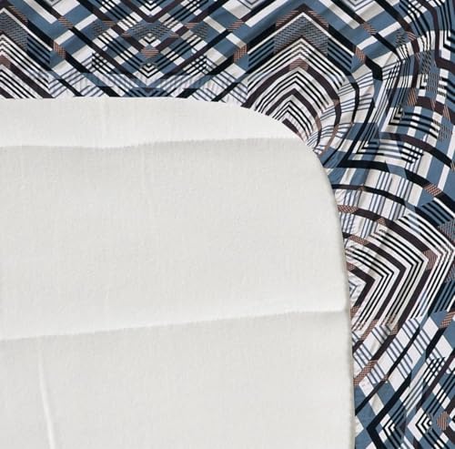 Image of Cotton Fitted Bedsheet King Size Bed with 2 Pillow Covers | All Around Elastic | 220 TC | Wrinkle Free & Breathable | Deep Pocket Fits Mattress Upto 10 Inches | Bed Cover- Blue Grey Zigzag