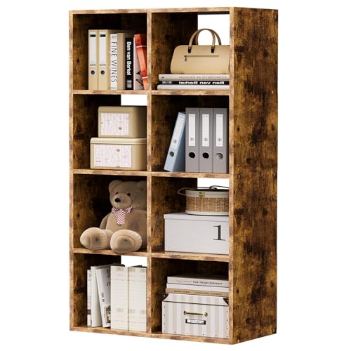 COMHOMA 8 Wood Cube Storage Organizer with Open Back and Removable Back Panels, 11In Brown Cube Storage Bookshelf, Cubicle Shelf Bookcase for Home Office Bedroom Living Room, Vertical or Horizontal