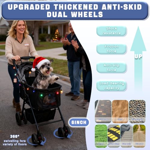 PawLuxe 4 Wheels Pet Stroller 4 in 1 Pet Stroller with Detachable Carrier for Small & Medium Dogs Cats up to 55 lbs Easy-Folding Travel Dog Wagon with Car Seat Breathable Mesh,White Cartoon