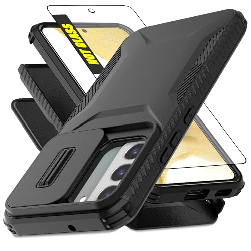 Image of AWZHYDT for Samsung S22 5G Case with 1 HD Screen Protector & Slide Camera Cover [Military-Grade] Phone Case Heavy Duty Rugged Shockproof Protective Cover for Samsung Galaxy S22(Black)