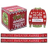 Cooraby Ugly Sweater Contest Ballot Box and 60 Voting Cards, 2 Pieces Sweater Award Sashes for Xmas Decorations Office Holiday Christmas Party Supplies
