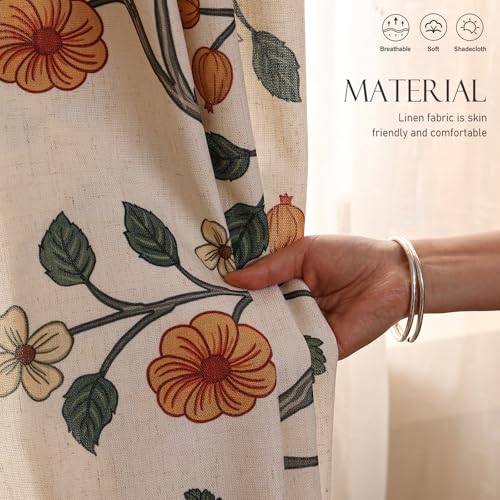 Image of ISAENNE Designer Elegant Linen Printed Curtains,2 Panels,63 inchx65 inch-Flora