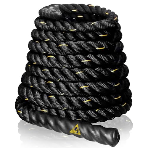 De Jure Fitness Battle Rope for Workout | Heavy Training Rope for Full Body Strength, Conditioning & HIIT | Home & Outdoor Exercise Rope with Non-Slip Polyester Grip (PP Polypropylene, 15METER/50FT)