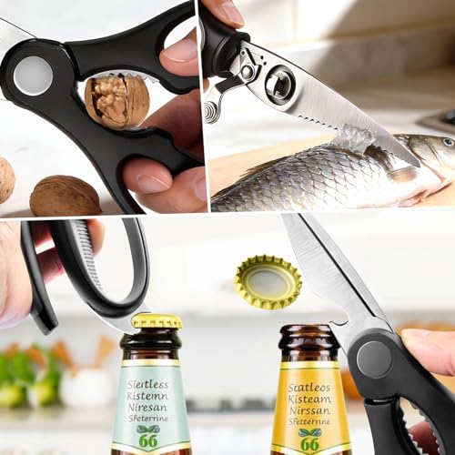 SZFIXEZ Kitchen Scissors Set 2 Pack, Heavy Duty Detachable Food Grade Stainless Steel Poultry Shears for Chicken Bones, Fish, Meat, Vegetables, Multipurpose Shears with Bottle Opener — view 6