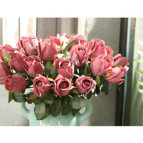 Hawesome 3 Bunches Artificial Flowers Silk Roses Buds Realistic Bouquet Arrangement For Decoration Wedding Party Centerpieces (Dusty Pink) #TOP5