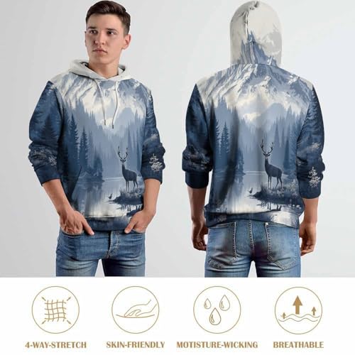 Pull à capuche cerf sauvage homme imprimé nature et style cool - 6