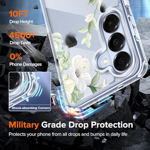Image of Elzzi Clear Transparent Flower Cover for Samsung S26 5g Case Shockproof Floral Design Camera Protection Shockproof PC+TPU Transparent Flower Cover for Girls & Women (Green)