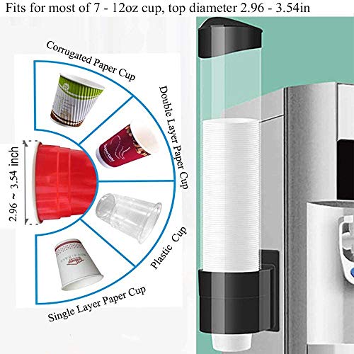 Yrzper Becherspender Groß Zugtyp Paste oder Schraubplatte montierbar Passend für 7oz bis 12oz Cone oder Flat Bottom Tasse Wasserspender Kühler oder Wand attraktiv im Home Office (Schwarz, groß)