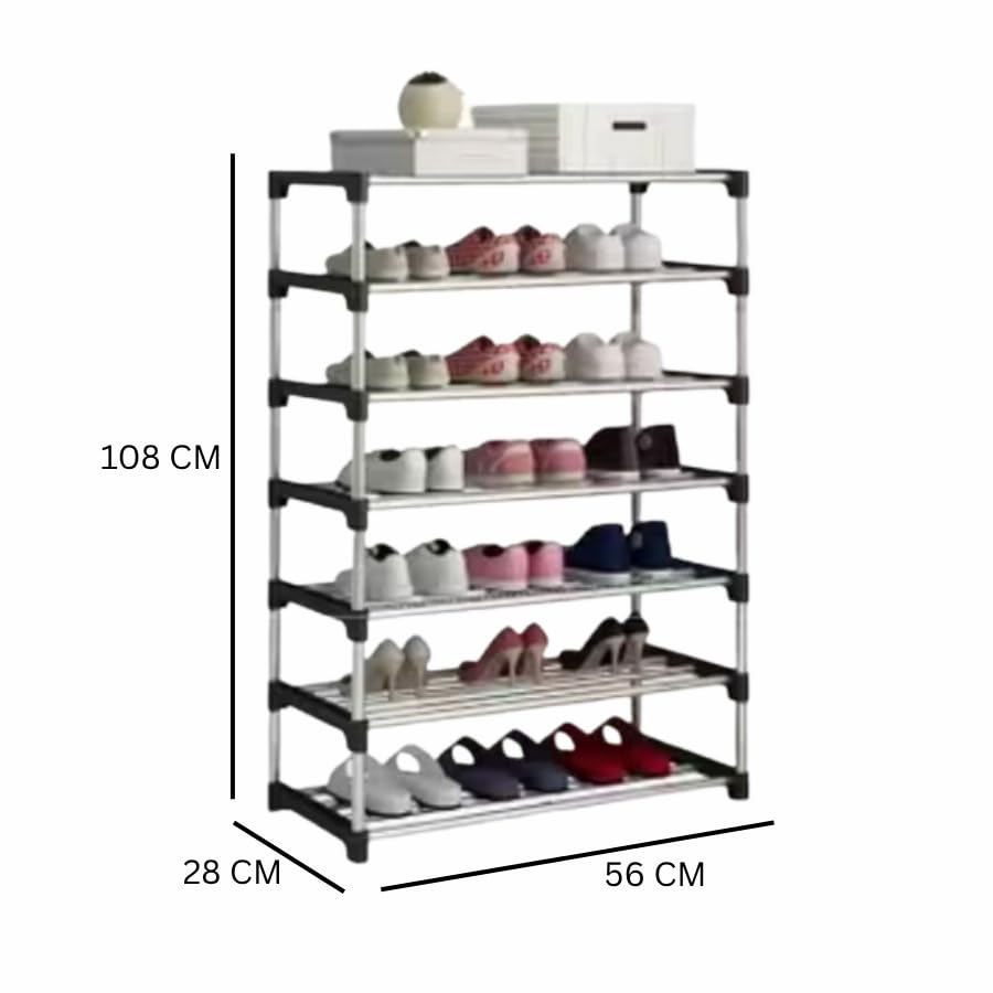 Image of Multipurpose Shoe Rack with Dustproof Zip Cover, Multiuse for Bedroom, Living Room, Entryway, Footwear Stand for Home, Plastic, Clothes Plastic (Grey, 6 Layer Shoe Rack)