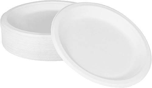 Miniatura 8 de KARAT EARTH Platos de papel desechables compostables de 9 pulgadas (paquete de 500 unidades) Fibra moldeada, paquete ecológico a granel (blanco)