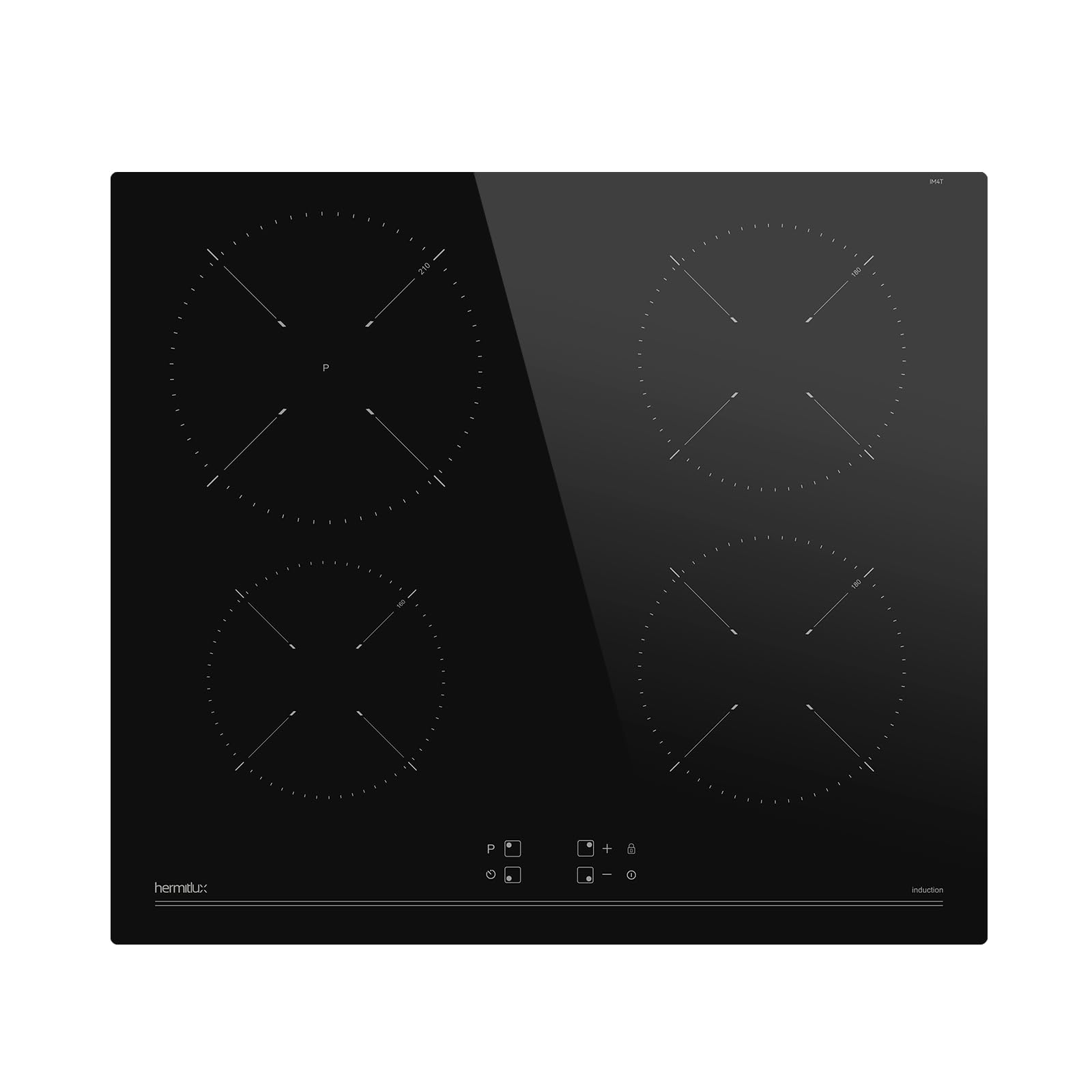 Hermitlux Placa de Inducción 60cm, Inducción de 4 Fuegos, 9 Niveles, Touch Slider Control, Boqueo de Seguridad y Temporizador, 7200W