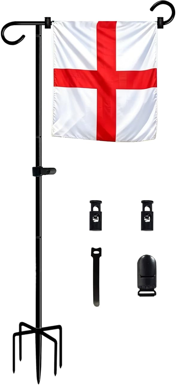 Koutemie 124cm Garden Flag Pole - 5-Prong Base, Sturdy All-Season Flag Stand for 30x45cm Outdoor Garden Flags, Matte Black